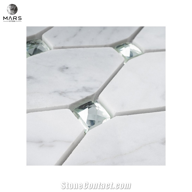 Rhombus Carrara White Polished Diamond Marble Mosaic Tiles