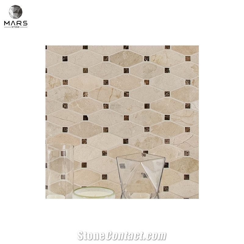 Rhombus Sharped Blend Elongated Marble Mosaic Tiles