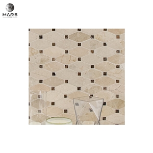 Rhombus Sharped Blend Elongated Marble Mosaic Tiles