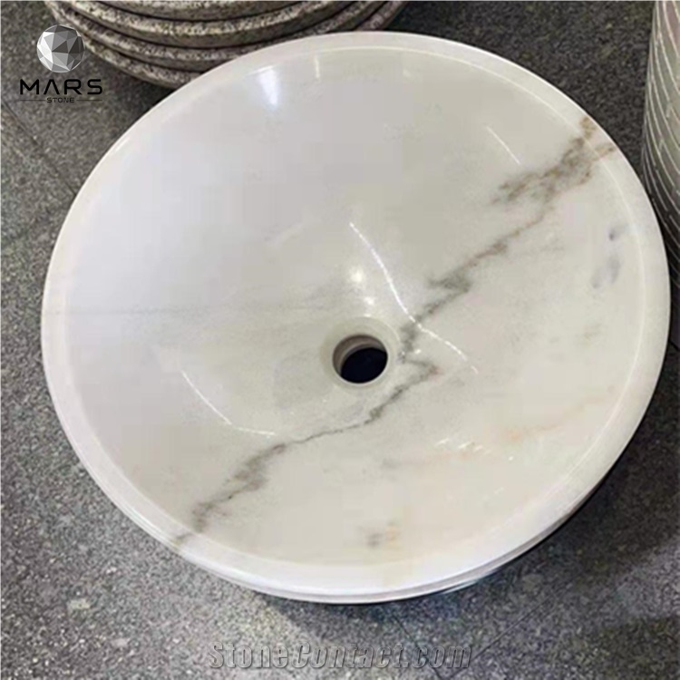 Simple Design Round Shape Bathroom Marble Sink Wash Basins