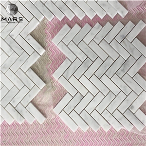 White Carrara Marble 3D Waterjet Stone Mosaic Tiles