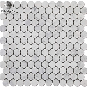 White Italian Carrara Marble 1 Inch Penny Round Mosaic Tile