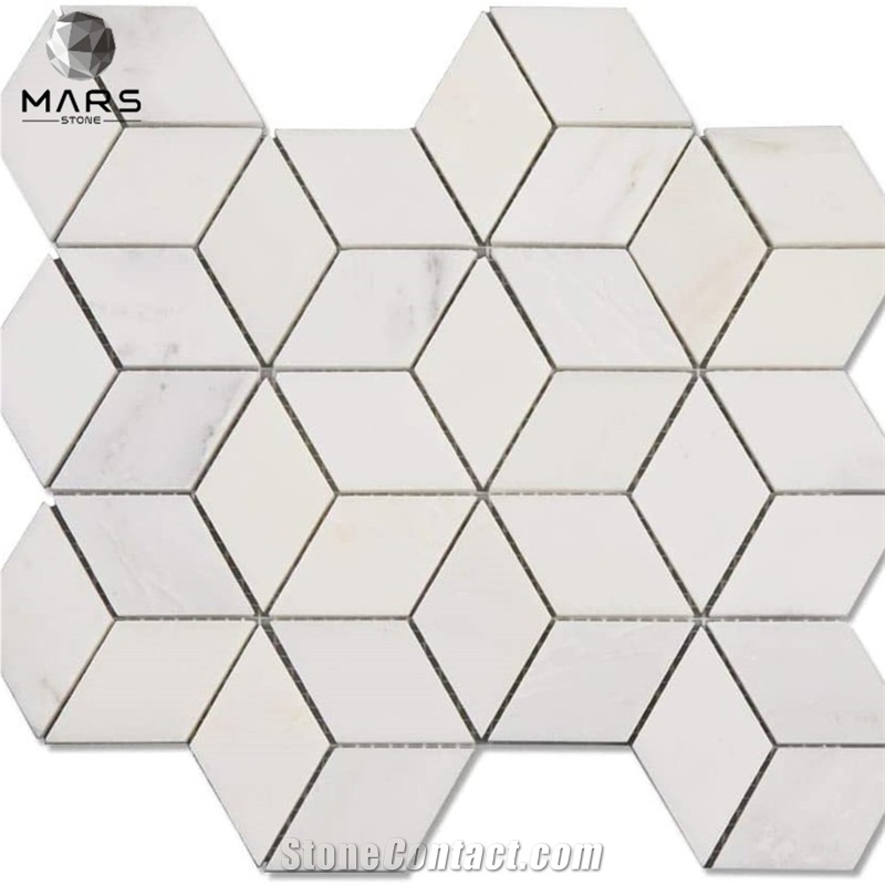 White Marble 3D Cube Rhombus Diamond Hexagon Mosaic Tile