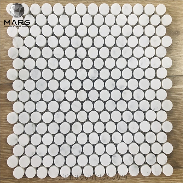 White Marble Circle Penny Round Mosaic Tile For Kitchen