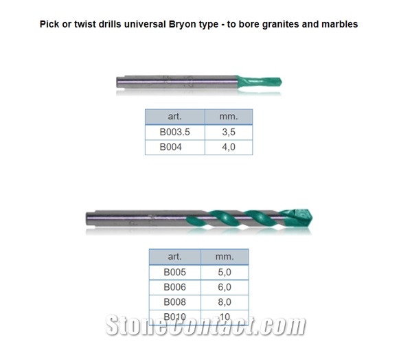 Pick Or Twist Drills Universal Bryon Type - To Bore Granites And Marbles