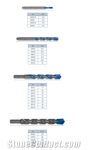 Twist Drills G (BLUE) Type To Bore Granites Using Low Speed Drilling Tools