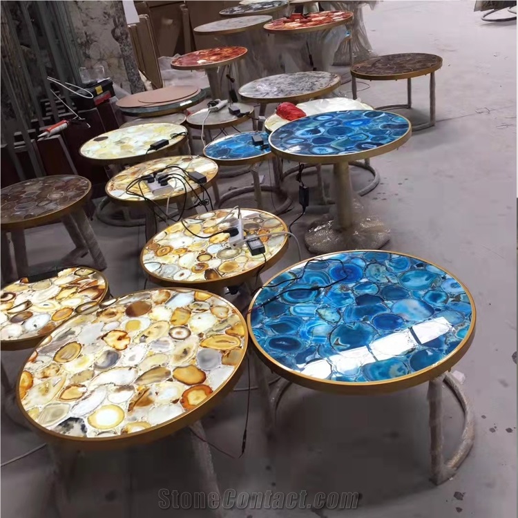 Beautiful Agate Onyx Round Coffee Table Gemstone Table Top