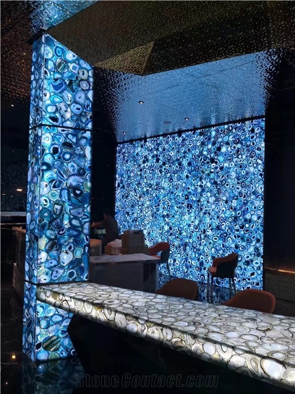 Decoration Blue Semiprecious Agate Stone Kitchen Top