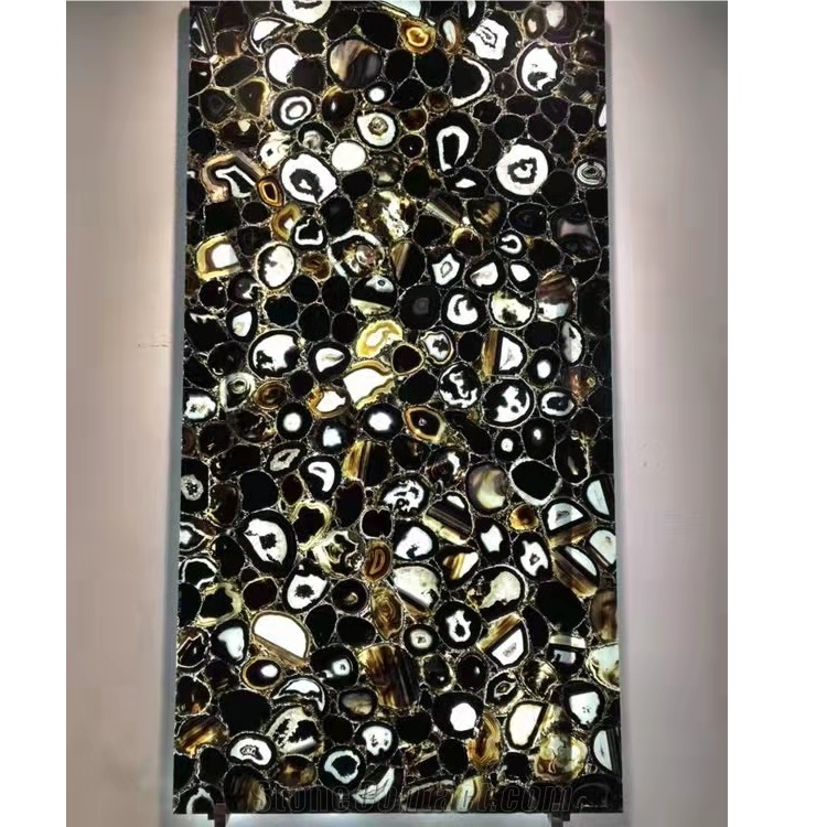 Translucent Black Agate Slab, Semiprecious Stone Wall Panel Price