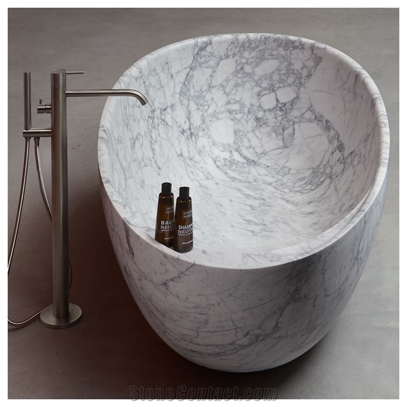 China White Sculptured Natural Marble Solid Surface Bathtub
