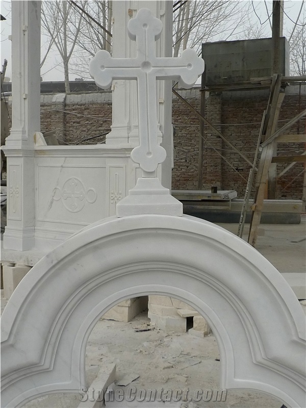 Cross Design White Marble Relief Carving Patterns For Church