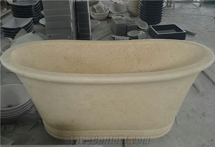 Curve Natural Stone Bath Tubs Beige Cream Marble Bathtubs