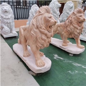 Customized Designs Sunset Red Marble Life Size Lion Statue