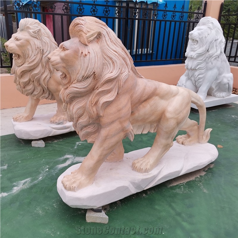 Customized Designs Sunset Red Marble Life Size Lion Statue