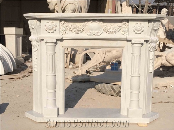 Hand Carved White Marble Fireplace Luxury Italian Mantel
