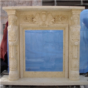 Interior Decoration Beige Insert Marble Fireplace Surround