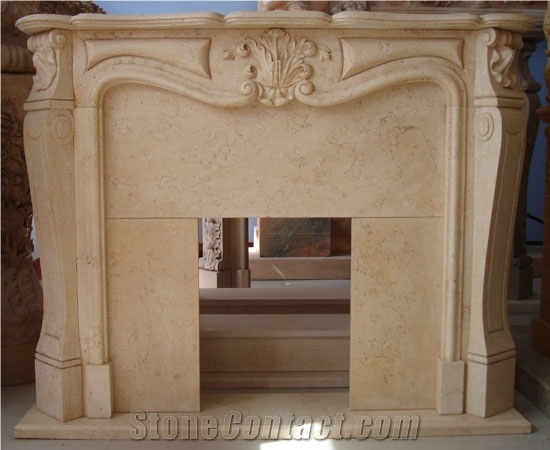 Interior Decoration Beige Insert Marble Fireplace Surround