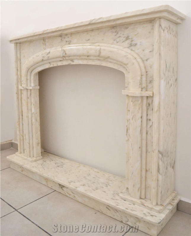 Ivory Italian Marble Fireplace Surround & Fireplace Hearth