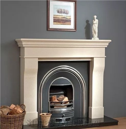 Ivory Italian Marble Fireplace Surround & Fireplace Hearth