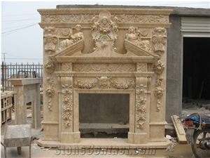 Luxurious Large Natural Beige Marble Fireplace Mantel