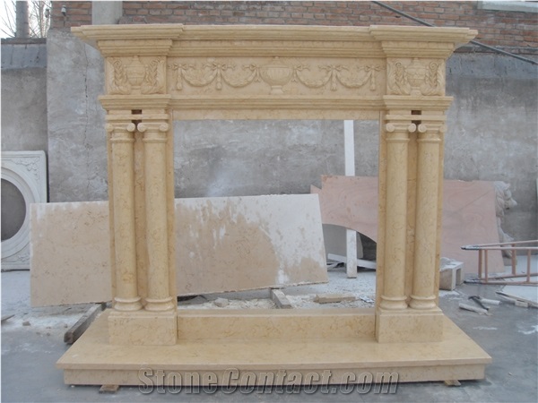Luxurious Large Natural Beige Marble Fireplace Mantel