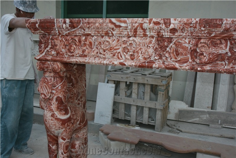Marble Fireplace Hand Carved Red Marble Fireplace