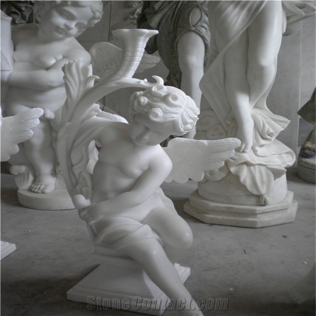 Natural Stone Hand Carved Marble Angle Statue