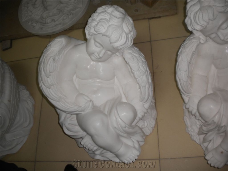 Natural Stone Hand Carved Marble Angle Statue