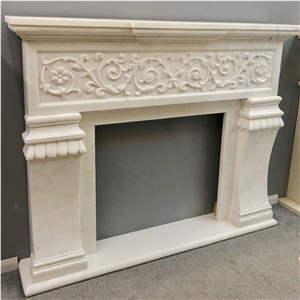 Nice Natural Stone Beige Marble Carved Fireplace