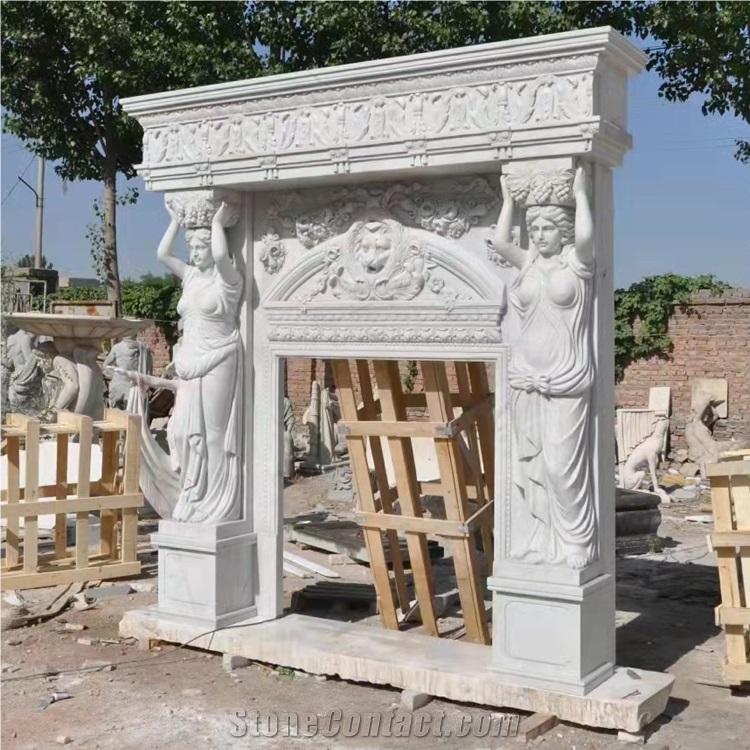 Nice Natural Stone Beige Marble Carved Fireplace 