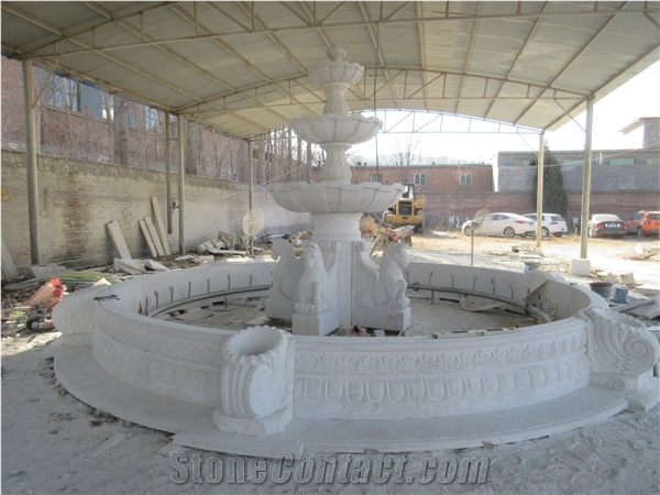 Outdoor White Marble Garden Water Fountain With Round Pool