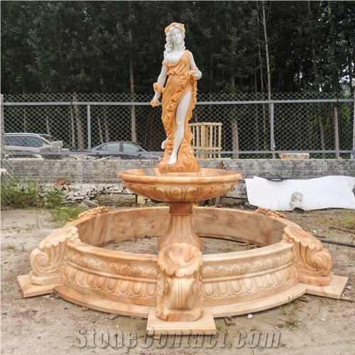Red Marble Angel Statue  Garden Carved Fountain