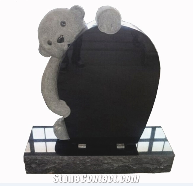 Shanxi Black Granite Teddy Bear Carving Tombstone Monuments