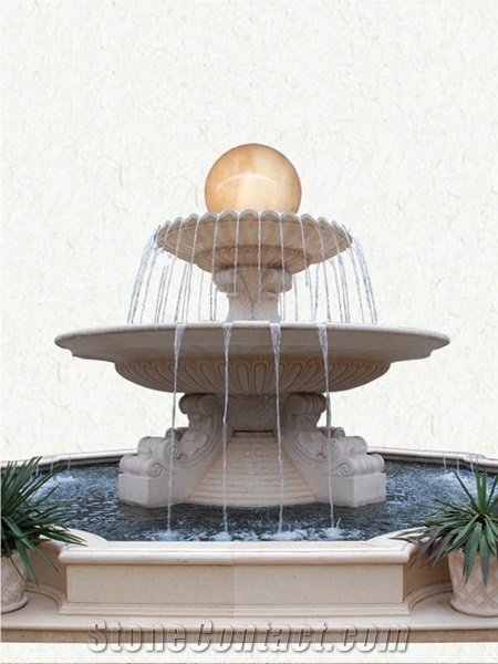 White Granite Floating Ball Fountain, Garden Fountains