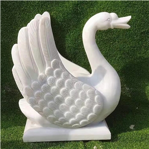 White Marble Animal Statues Outdoor Stone Swan Sculpture