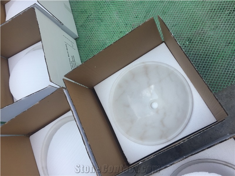White Marble Bathroom Round Basins