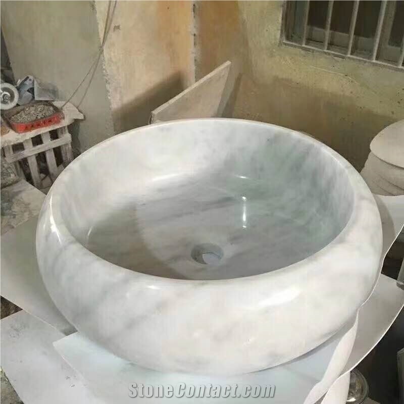 White Marble Bathroom Round Basins