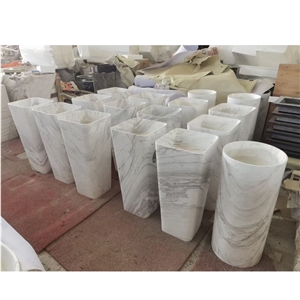 Wholesale Freestanding Volakas White Marble Pedestal Basin