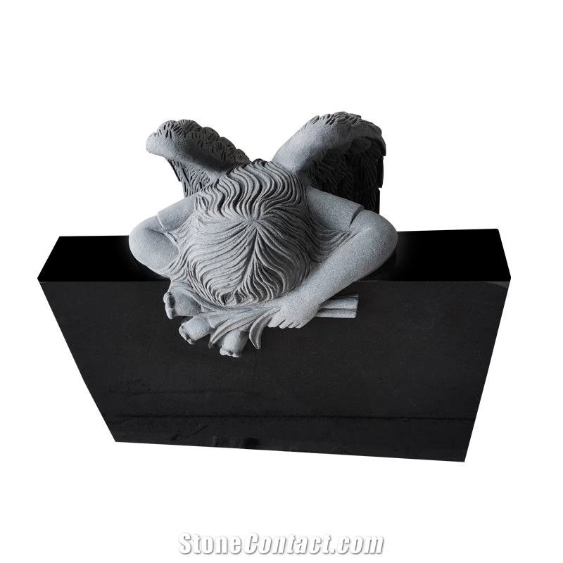 Hand Carved Sitting Weeping Angel Headstone Monument
