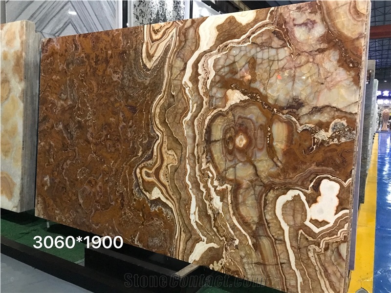 Book Matched Backlit Bar Top Tiger Onyx Stone Thin Panel