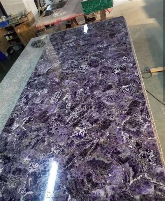 Amethyst Purple Semiprecious Stone Slab Wall Backlit Tiles