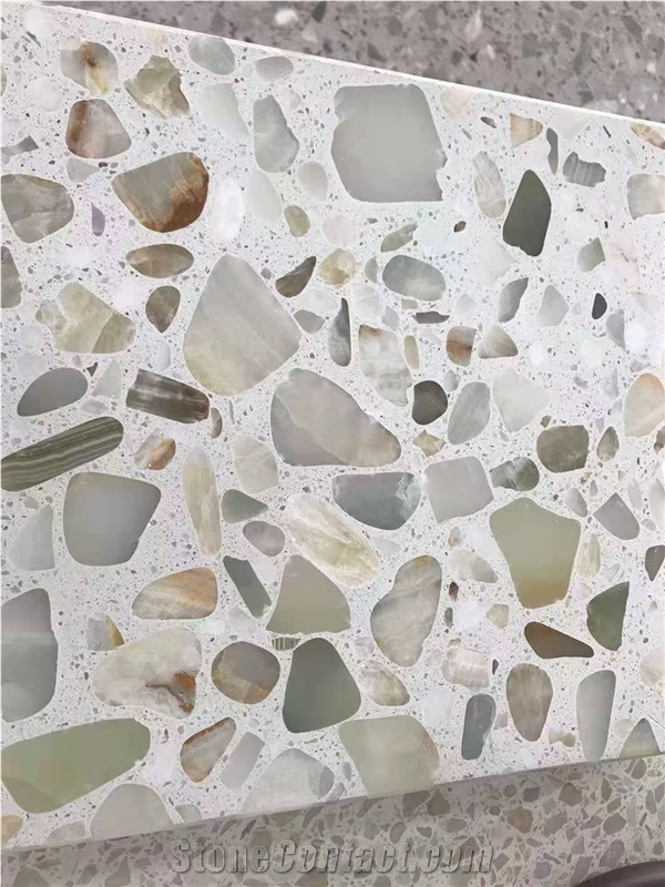 Terrazzo With Onyx Slab Tiles Backlit