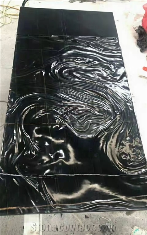 3D Black Marble Water Wave Art Wall Floor Tile