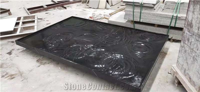 3D Black Marble Water Wave Art Wall Floor Tile