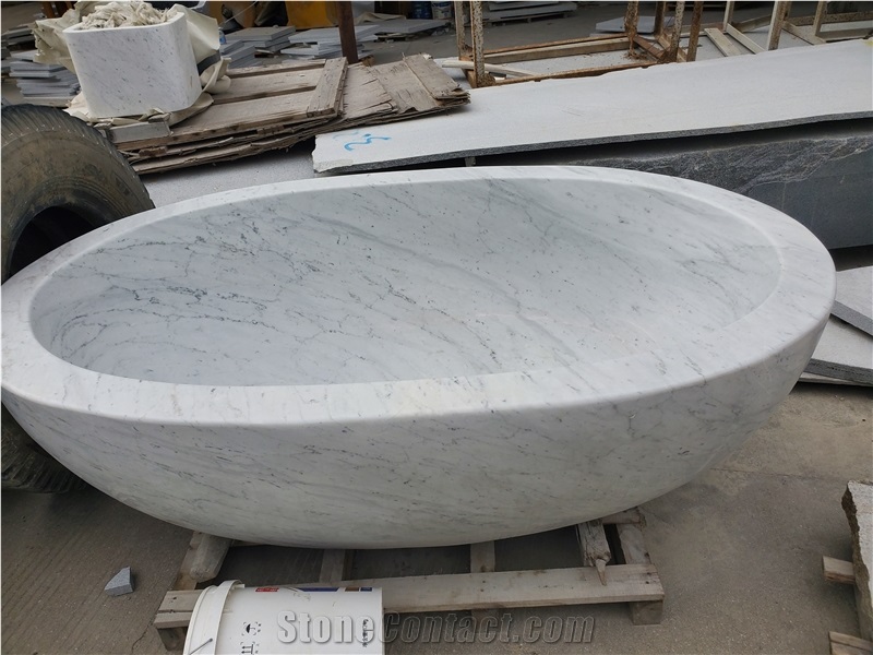 Bianco Carrara White Marble Bathtub Oval Shape Bathtub