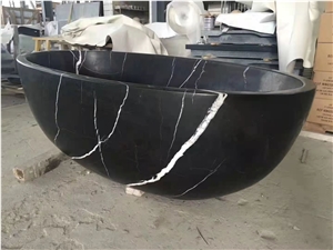 China Black Marquina Marble Bathtub Freestanding Oval