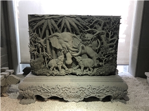 China Grey Granite Animal  Elephant Relief Sulpture