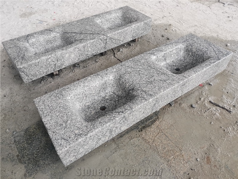 China Grey Granite Solid Countertop Vanitytop Double Sinks