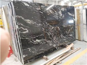 China Titanium Cosmic Black Granite Slab Tiles 