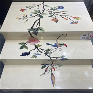 Flower Waterjet Medallion Staircase Marble